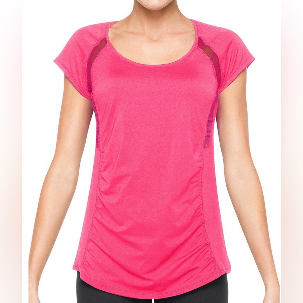 SPANX Pink Active Short Sleeve Top Mesh & Ruffle | Size Small
